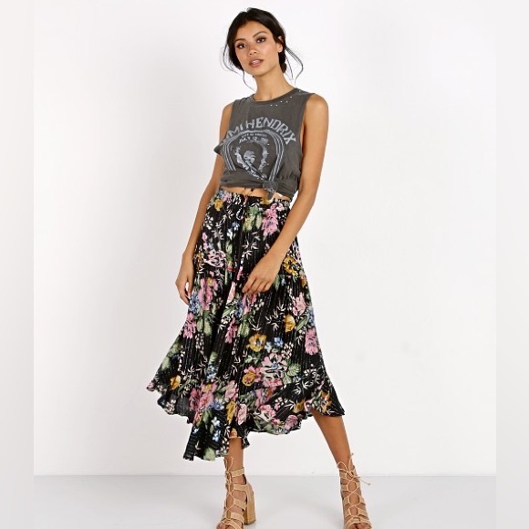 REVOLVE AUGUSTE THE LABEL Delilah Frilled Midi Skirt in Delilah Bloom Black US 8 - Picture 2 of 8